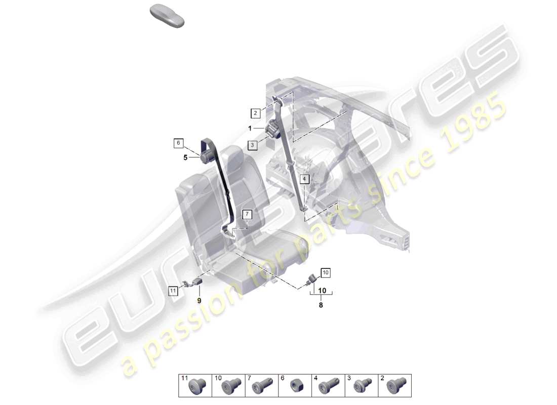 porsche 2026 (cayenne e3 pa) three-point safety belt rear belt latch part diagram