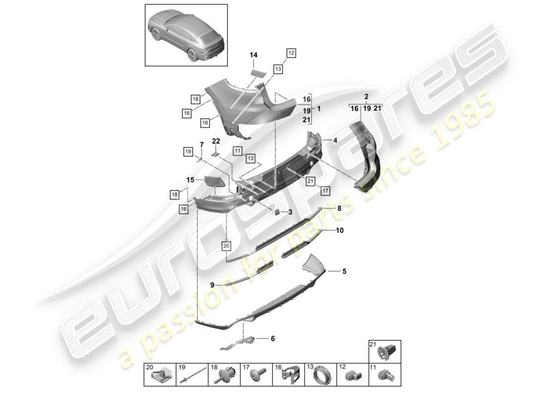 porsche 2023 (cayenne e3 9ya/9yb) bumper rear coupe turbo part diagram