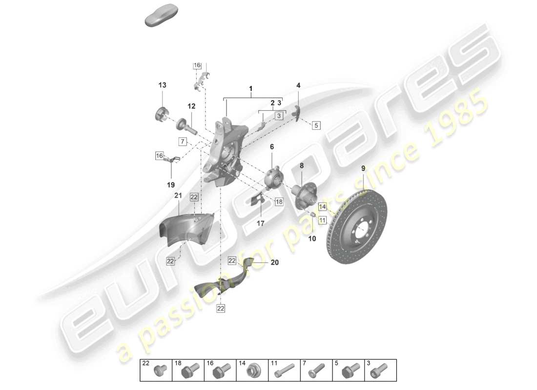 porsche 2023 (992-1 gt3/rs/st) wheel carrier wheel hub part diagram