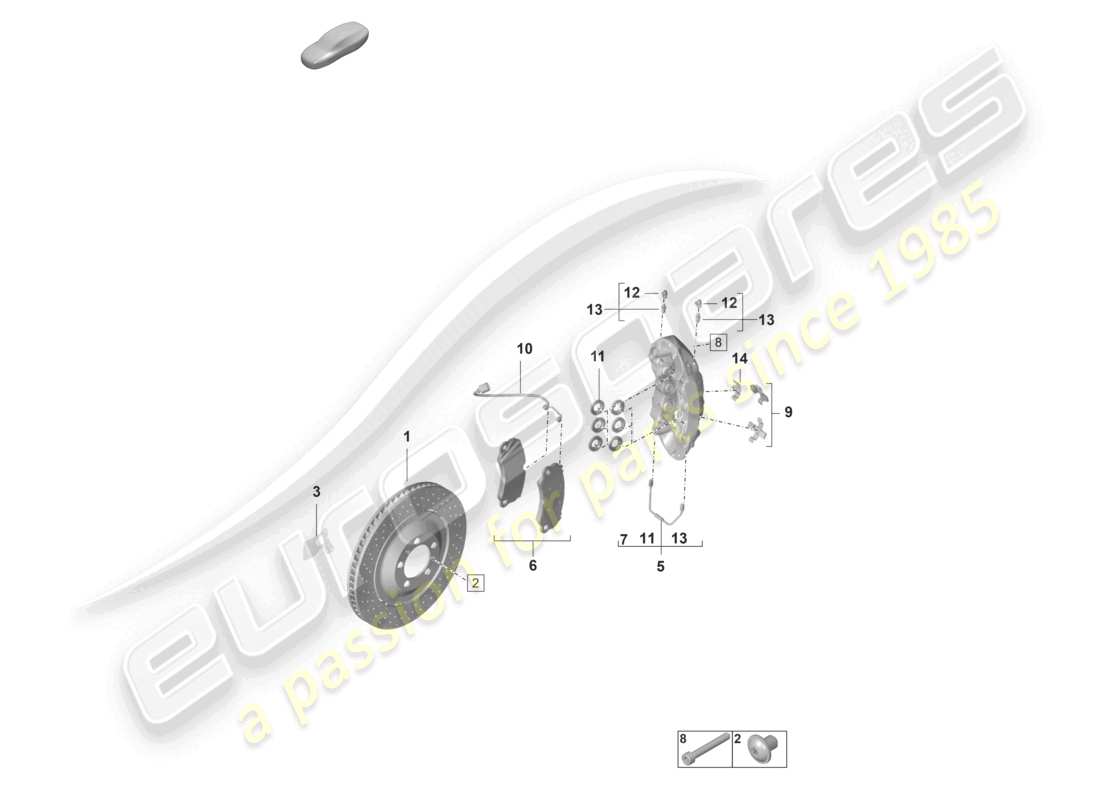 porsche 2022 (992-1 gt3/rs/st) disc brake pccb front axle part diagram