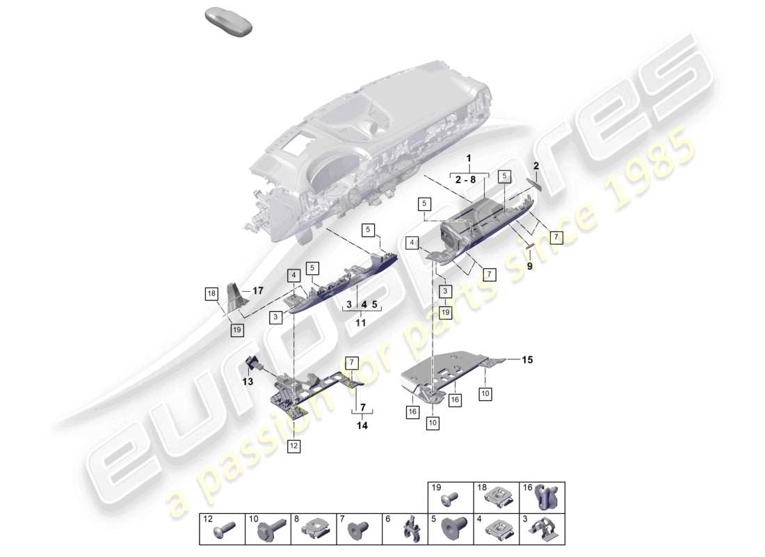 porsche 2026 (cayenne e3 pa) instrument panel trim lower dash panel attachment parts part diagram