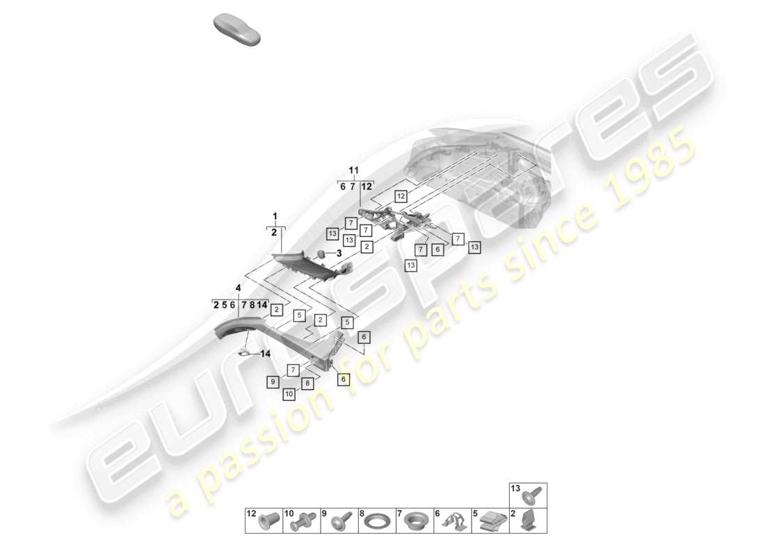 porsche 2023 (panamera 971-2) d-pillar trim side luggage compartment part diagram