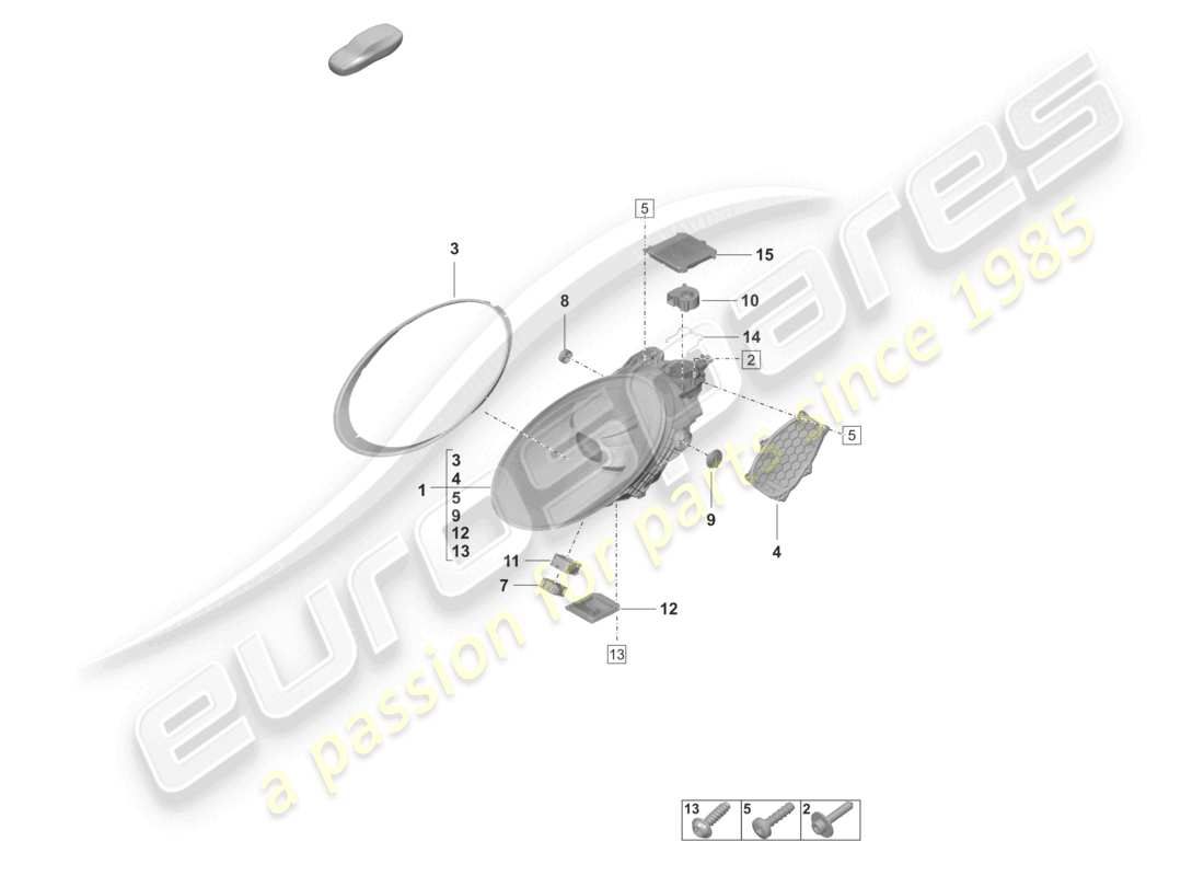 porsche 2023 (992-1 gt3/rs/st) led headlight with matrix beam black part diagram