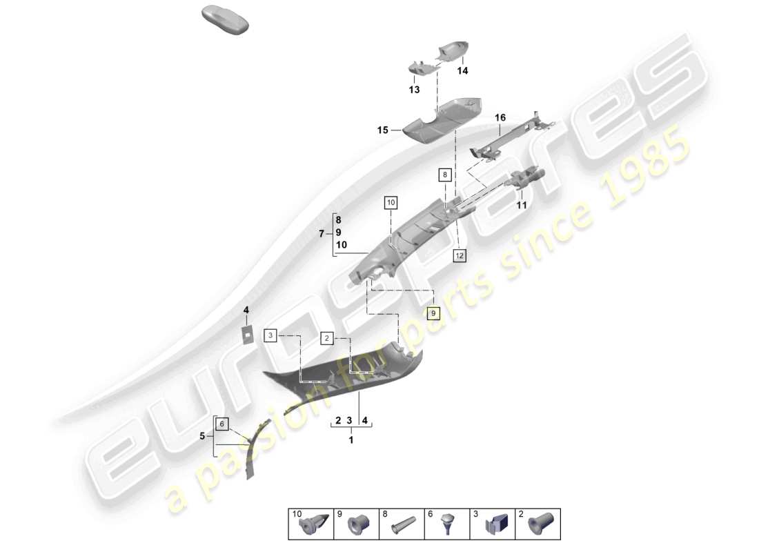 porsche 2026 (718 boxster spyder) a-pillar windshield frame part diagram