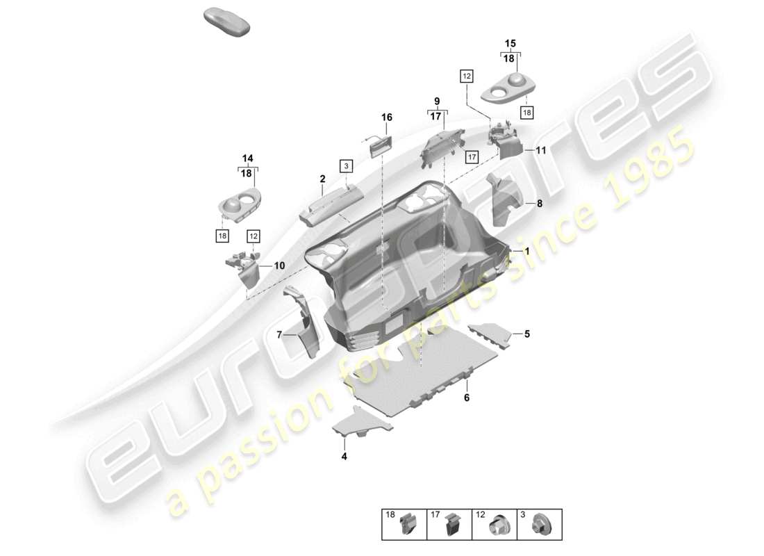 porsche 2026 (718 boxster spyder) luggage compartment liner rear part diagram