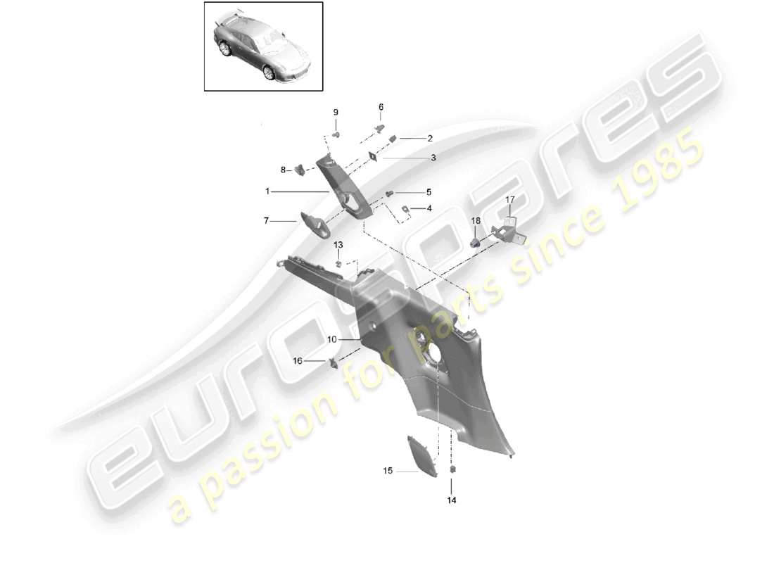 porsche 2021 (991-2 r/gt3/rs) side panel trim b-pillar d >>- mj 2017 part diagram