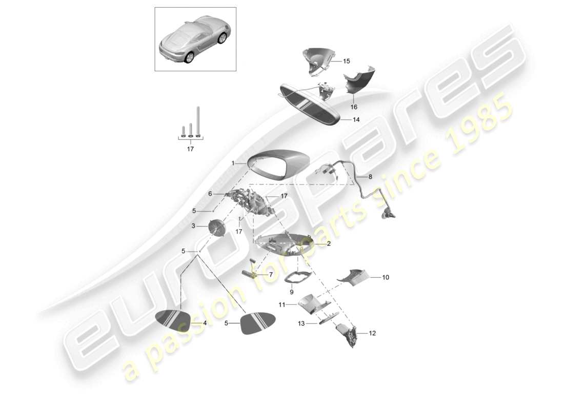 porsche 2023 (718 cayman) exterior mirror interior mirror part diagram