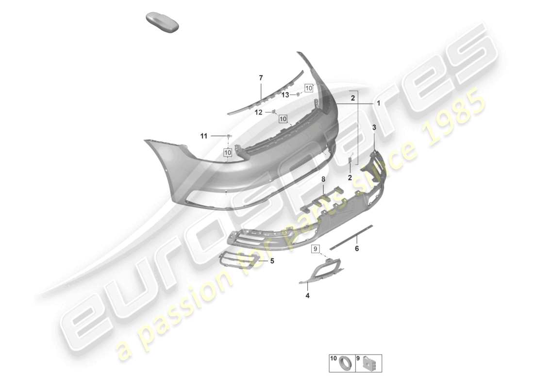 porsche 2021 (992-1) bumper rear with: basic accessories ece parts diagram