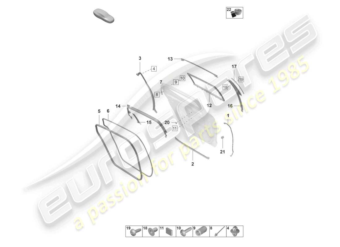 porsche 2022 (panamera 971-2) doors rear seal window guide accessories part diagram