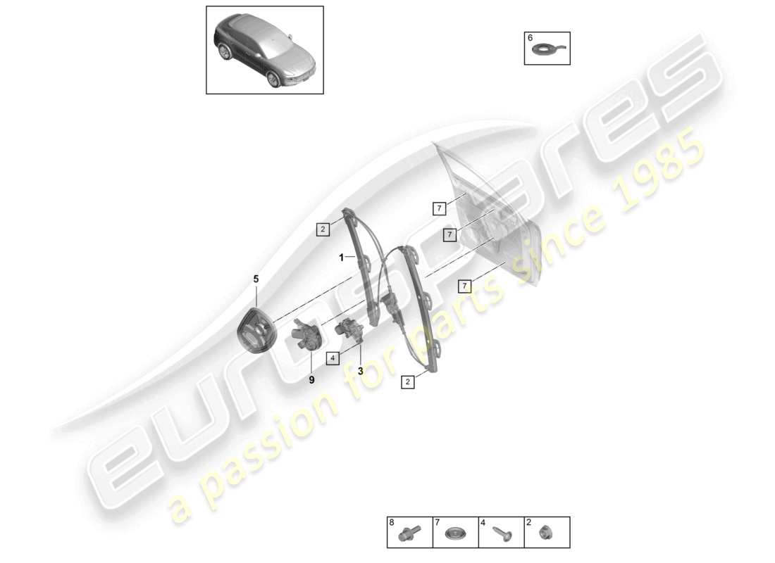 porsche 2024 (cayenne e3 9ya/9yb) window regulator front assembly carrier part diagram