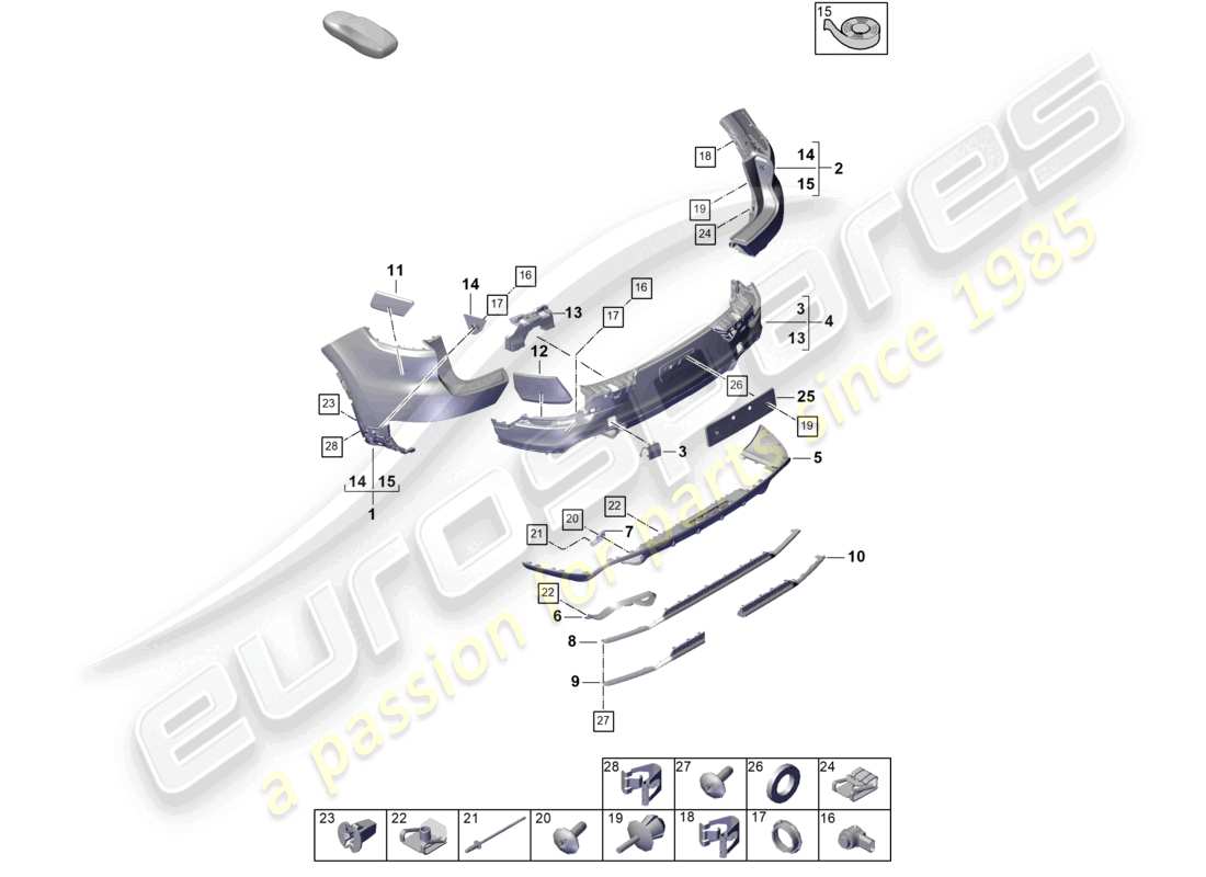 porsche 2023 (cayenne e3 pa) bumper rear coupe basic part diagram
