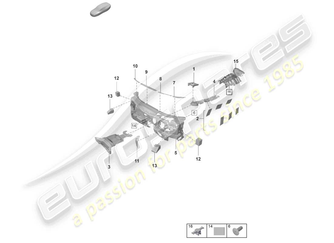 porsche 2022 (panamera 971-2) sound absorber passenger compartment front end underbody part diagram