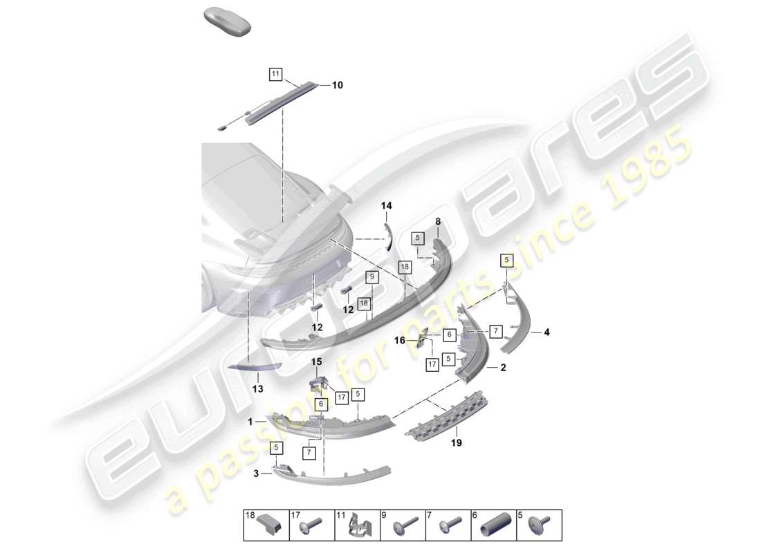 porsche 2025 (992-2 gt3) rear light additional brake light licence plate light part diagram