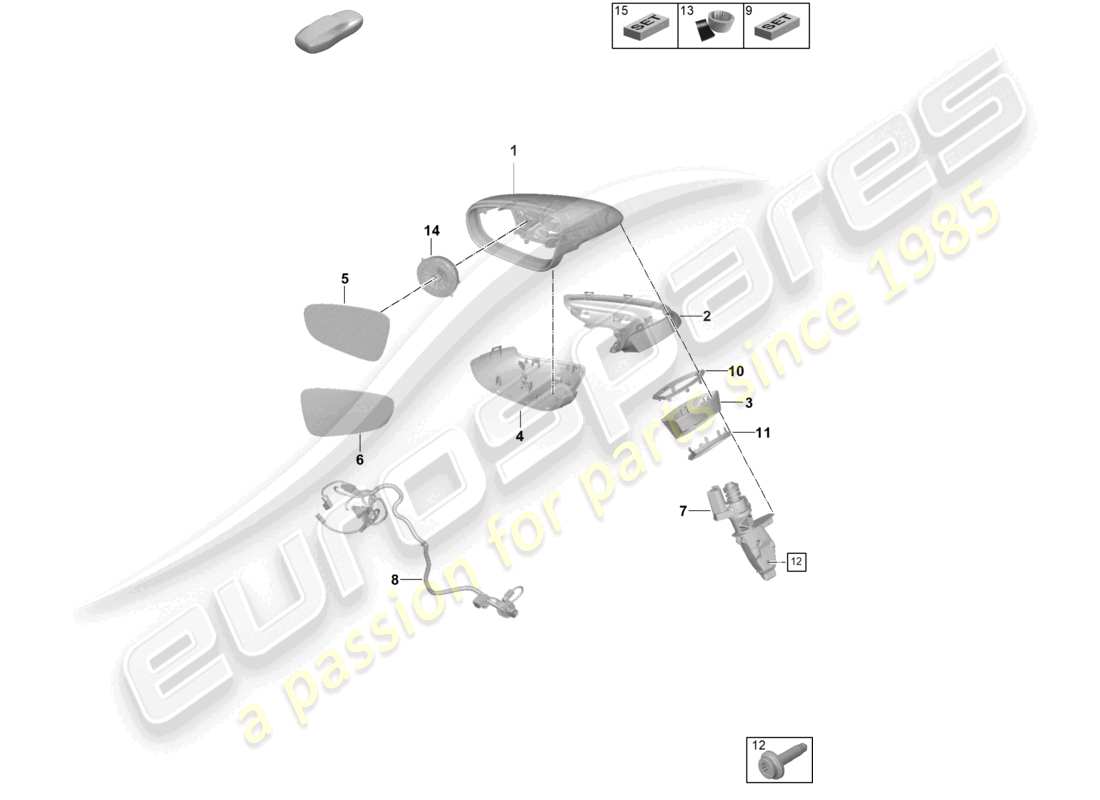 porsche 2025 (992-2 gt3) exterior mirror accessories part diagram