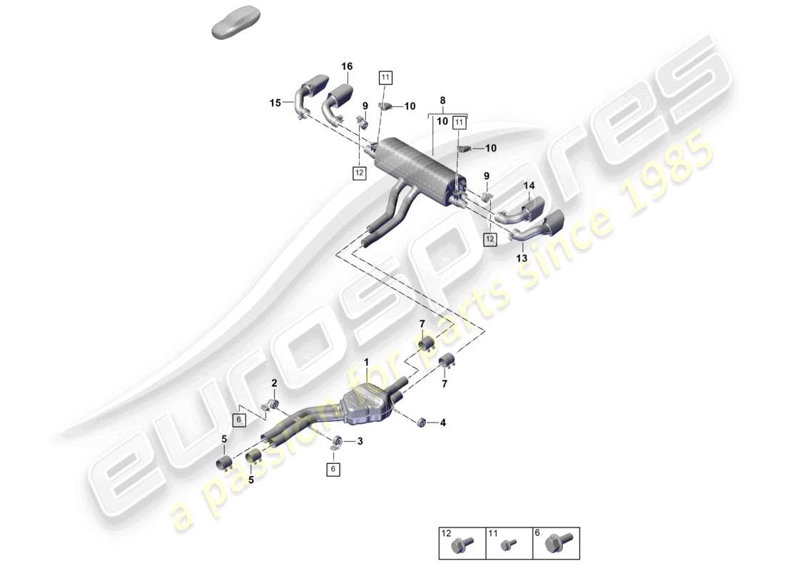 porsche 2026 (cayenne e3 pa) exhaust system front silencer rear silencer tailpipe part diagram