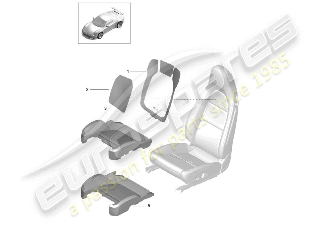 porsche 2021 (991-2 r/gt3/rs) heater element backrest bolster heater elem. backrest heater element seat and seat side heater element part diagram