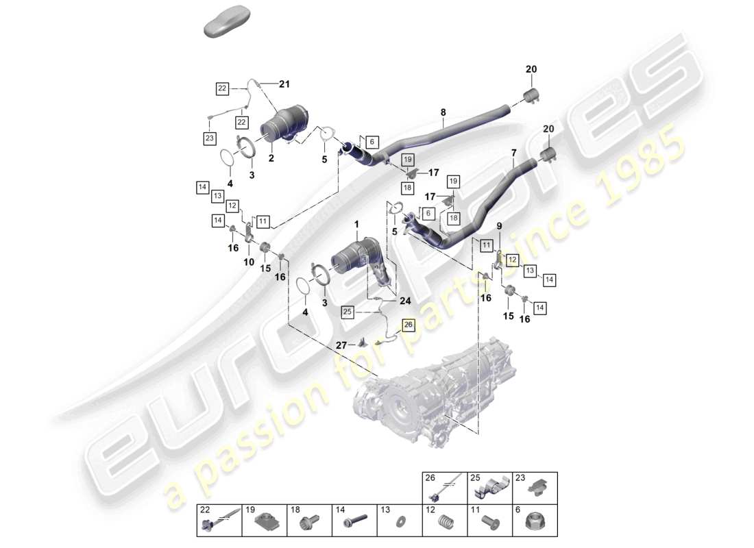porsche 2023 (cayenne e3 pa) exhaust system exhaust pipe with catalyst exhaust pipe lambda probe part diagram