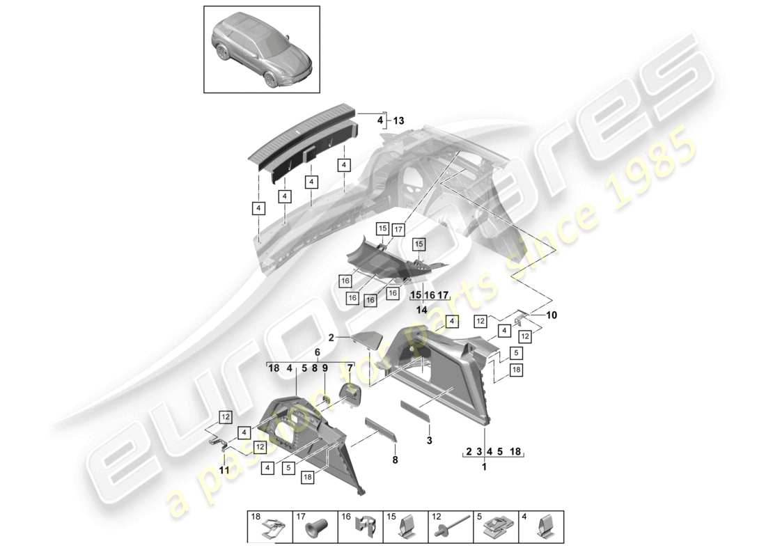 porsche 2024 (cayenne e3 9ya/9yb) luggage compartment trim side d-pillar trim part diagram
