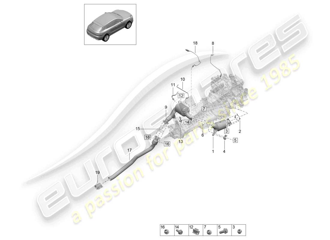 porsche 2022 (macan) catalytic converter petrol particulate filter lambda probe part diagram