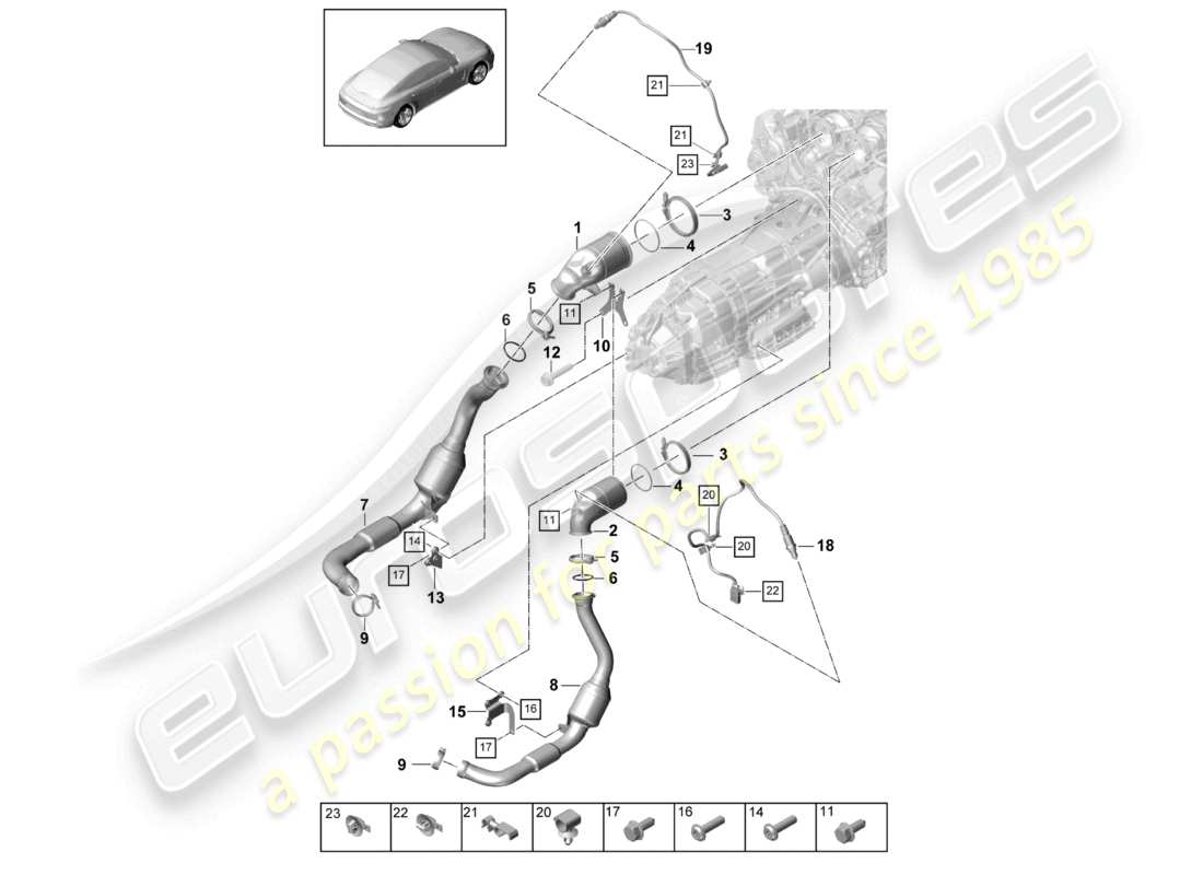 porsche 2021 (panamera 971-1) exhaust system catalytic converter lambda probe part diagram