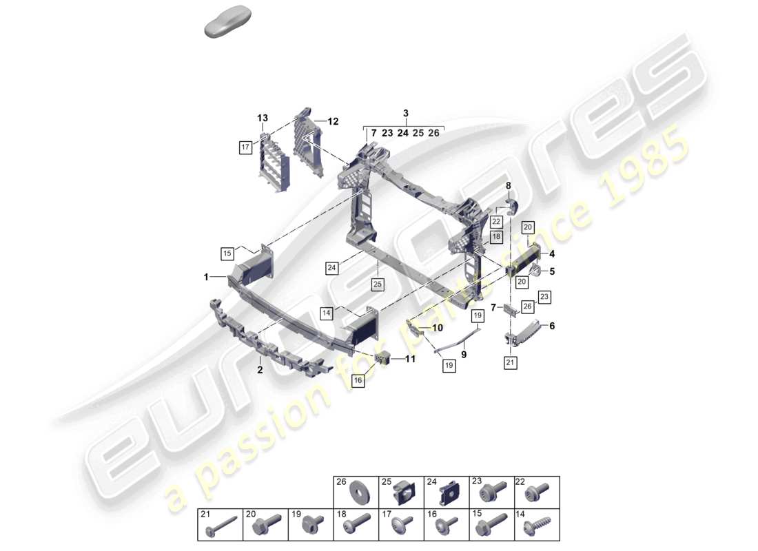 porsche 2025 (cayenne e3 pa) bumper carrier front and mounting bracket part diagram