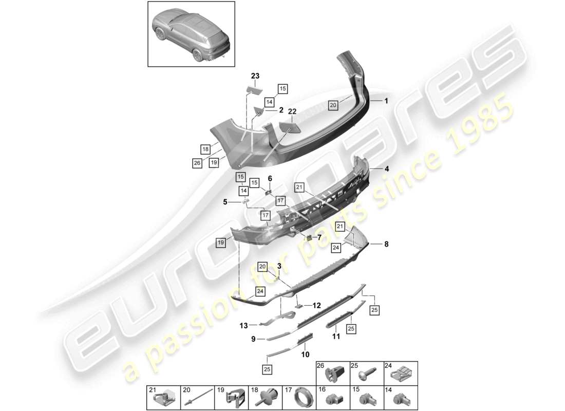 porsche 2024 (cayenne e3 9ya/9yb) bumper rear turbo part diagram