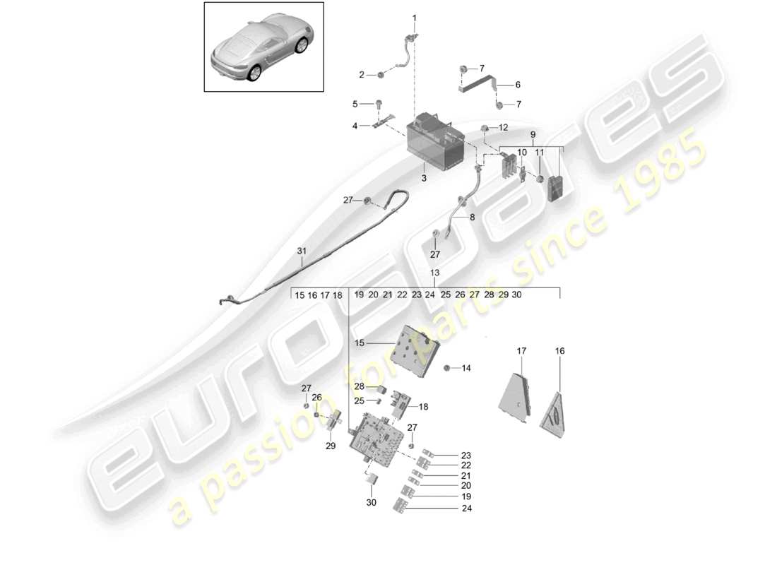 porsche 2022 (718 cayman) battery potential distributor part diagram