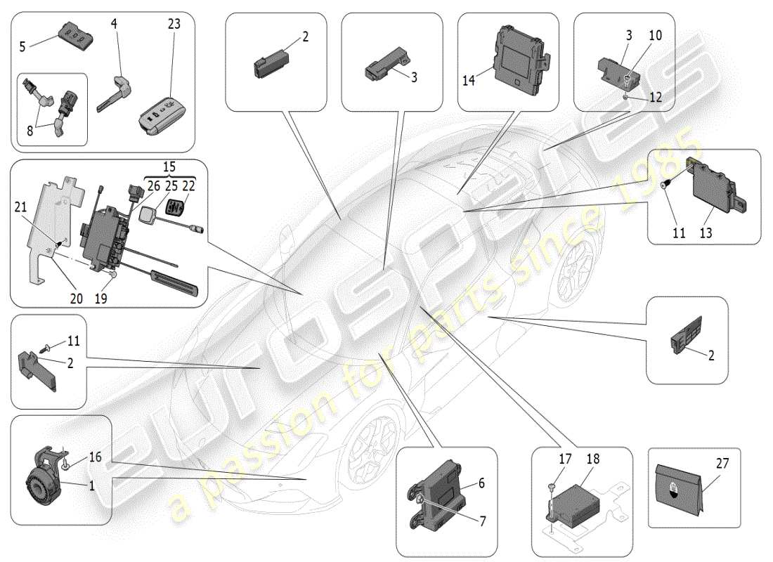 maserati mc20 (2024) alarm and immobilizer system parts diagram