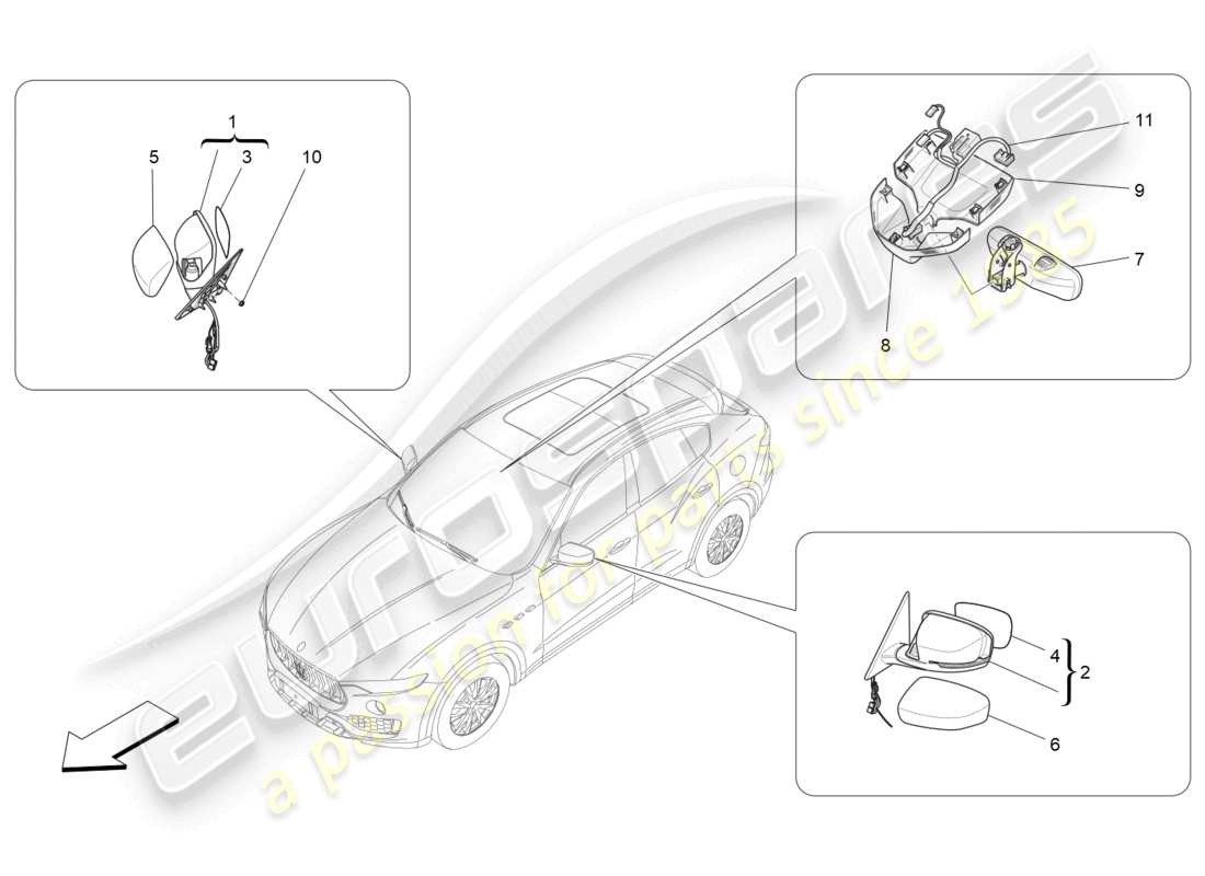 maserati levante modena (2022) internal and external rear-view mirrors part diagram