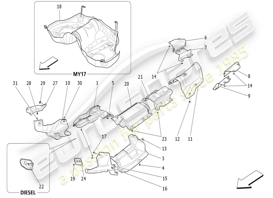 maserati ghibli (2021) thermal insulating panels part diagram