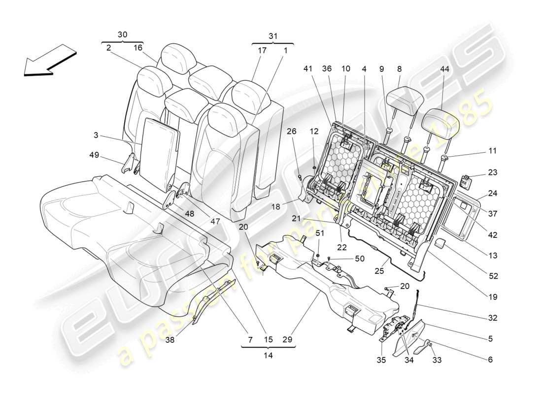 maserati levante trofeo (2020) rear seats: trim panels parts diagram