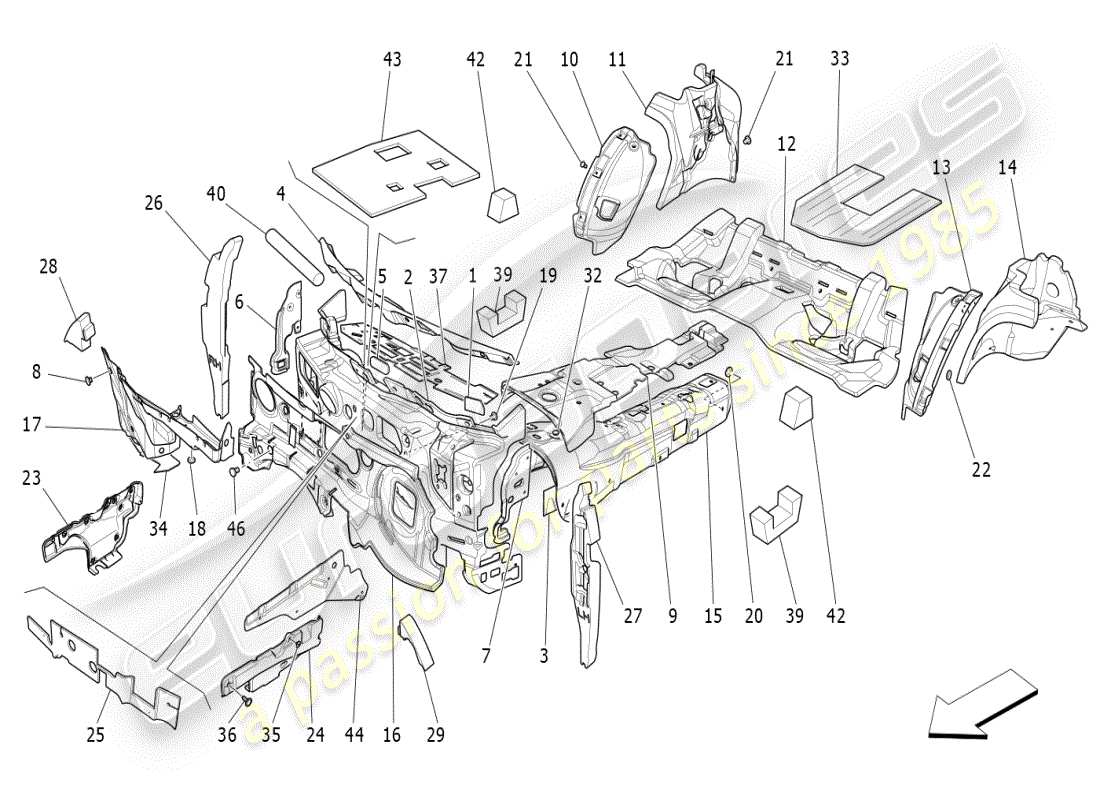 maserati ghibli (2020) sound-proofing panels inside the vehicle part diagram