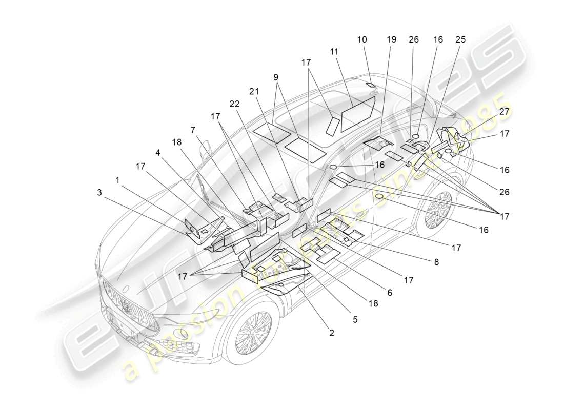 maserati levante trofeo (2020) sound-proofing panels inside the vehicle parts diagram