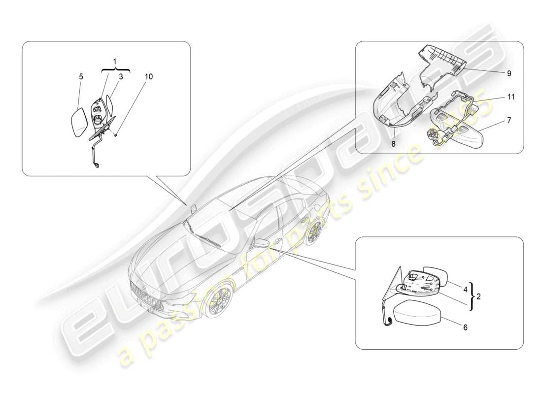 maserati ghibli fragment (2022) internal and external rear-view mirrors parts diagram