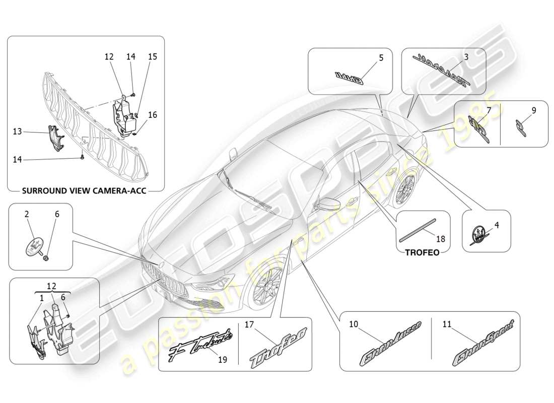 maserati ghibli (2018) trims, brands and symbols part diagram