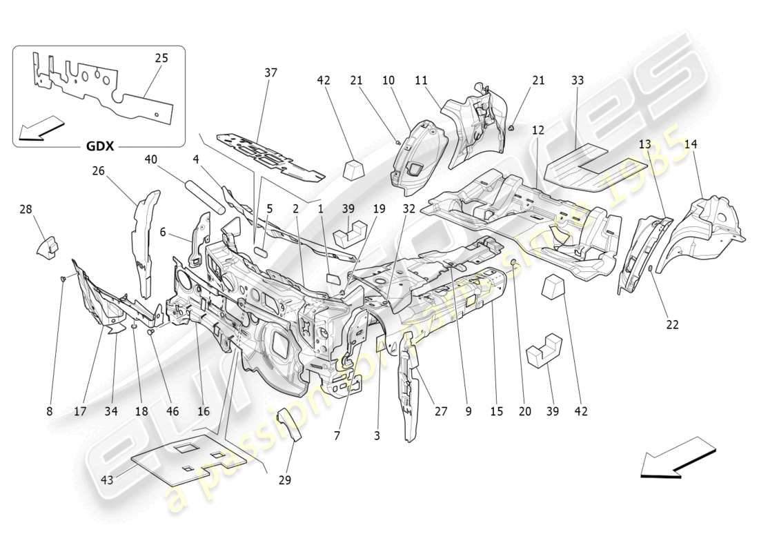 maserati ghibli (2018) sound-proofing panels inside the vehicle part diagram