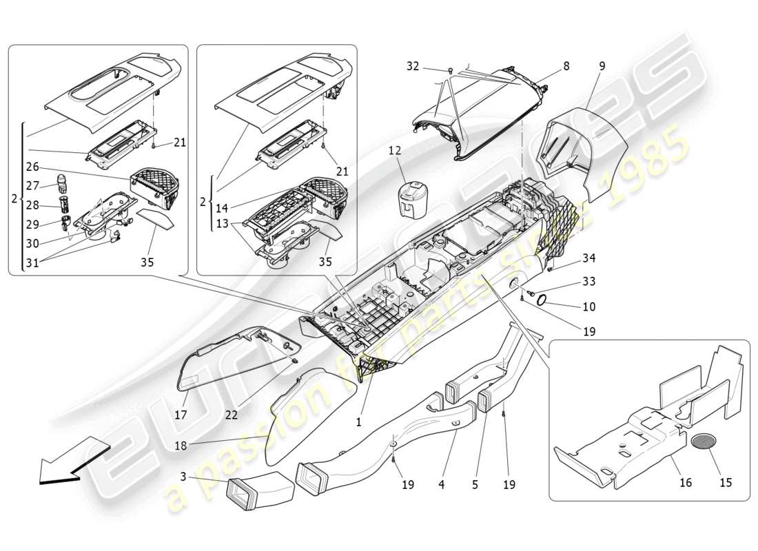 maserati ghibli (2018) accessory console and centre console part diagram