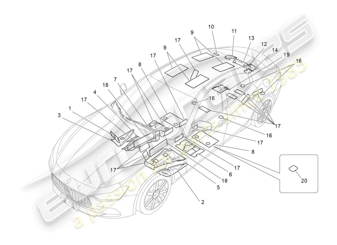 maserati ghibli (2015) sound-proofing panels inside the vehicle part diagram