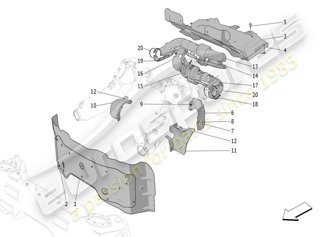 maserati mc20 (2024) thermal insulating panels parts diagram