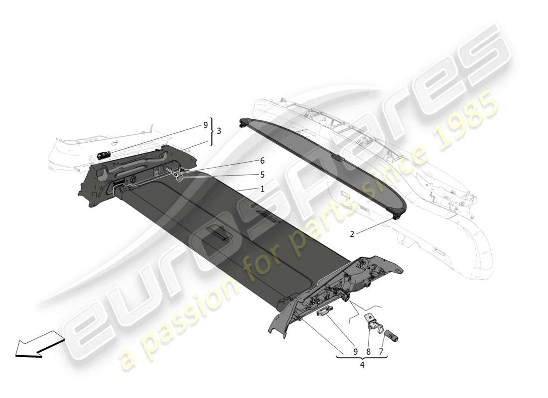 maserati grecale gt (2023) rear parcel shelf part diagram