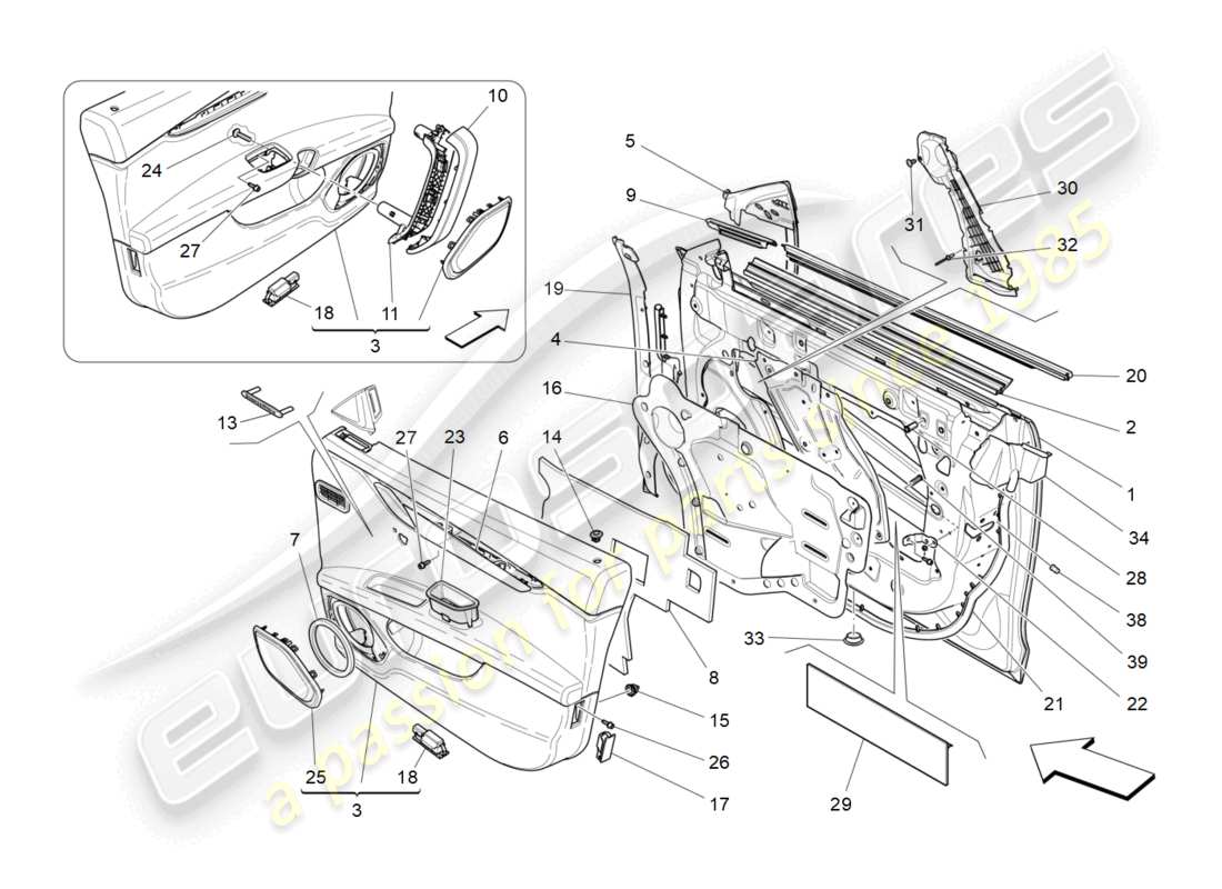 maserati ghibli (2018) front doors: trim panels part diagram