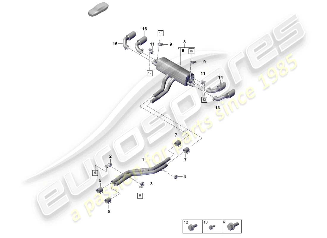 porsche 2023 (cayenne e3 pa) exhaust system sport version front silencer rear silencer tailpipe part diagram