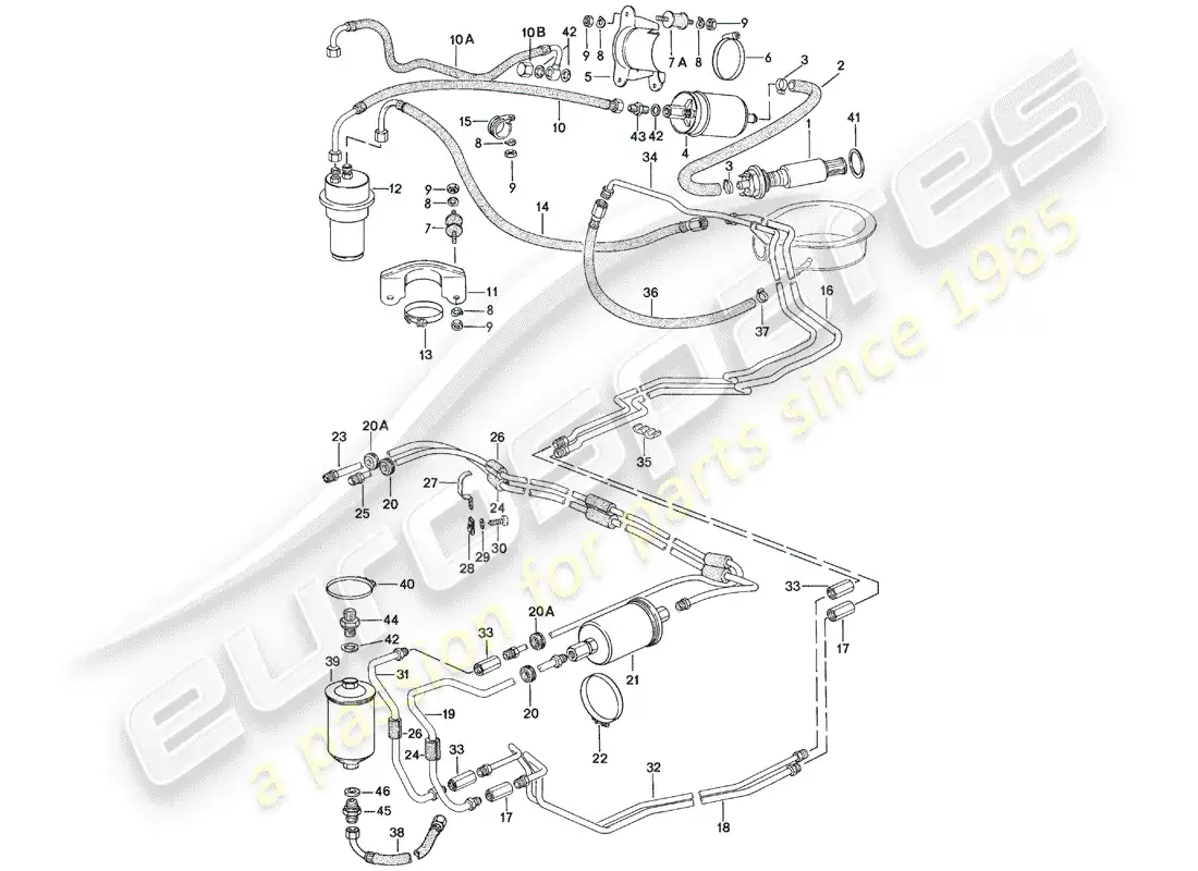 porsche 1979 (924) fuel system - f 92-49103 158>> - f 92-49400 051>> parts diagram