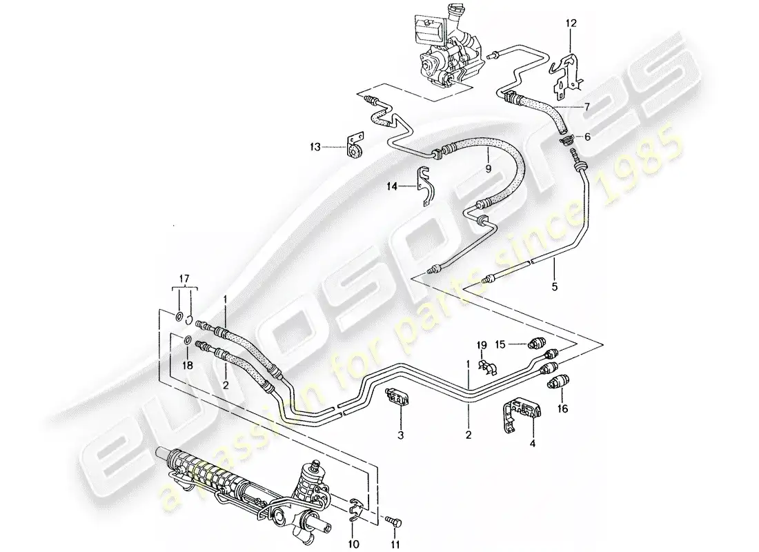 porsche 2004 (986 boxster) power steering - hydraulic line parts diagram