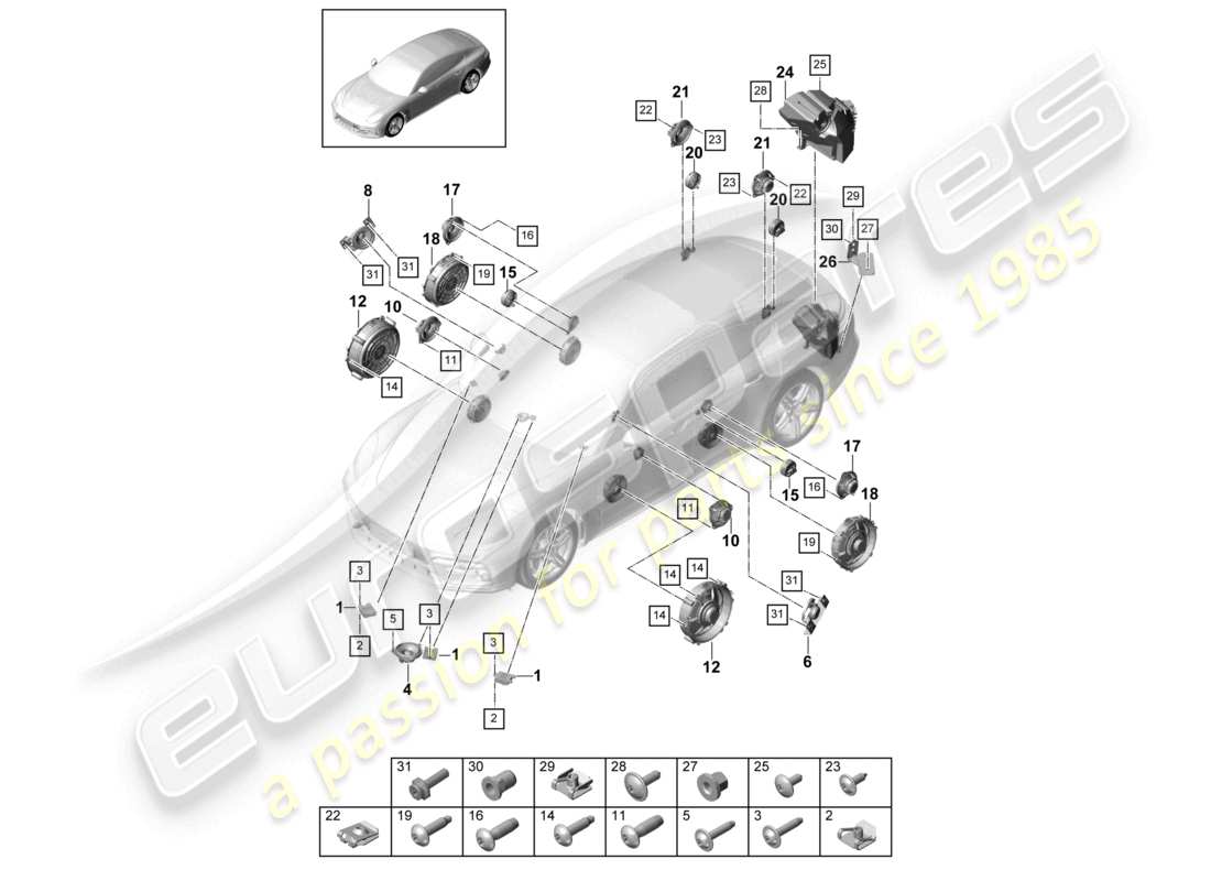 porsche 2021 (panamera 971-1) loudspeaker part diagram