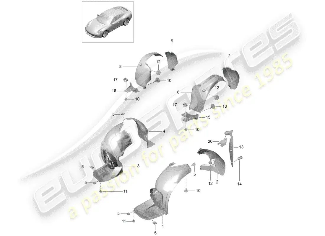 porsche 2017 (991-2) wheelhouse protector parts diagram