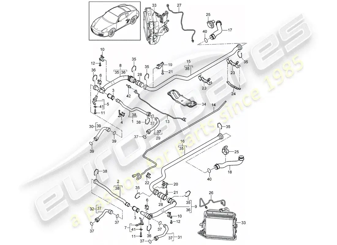 porsche 2009 (987 cayman) water cooling 2 parts diagram