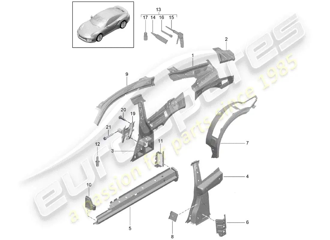 porsche 2017 (991-2 turbo) side panel part diagram