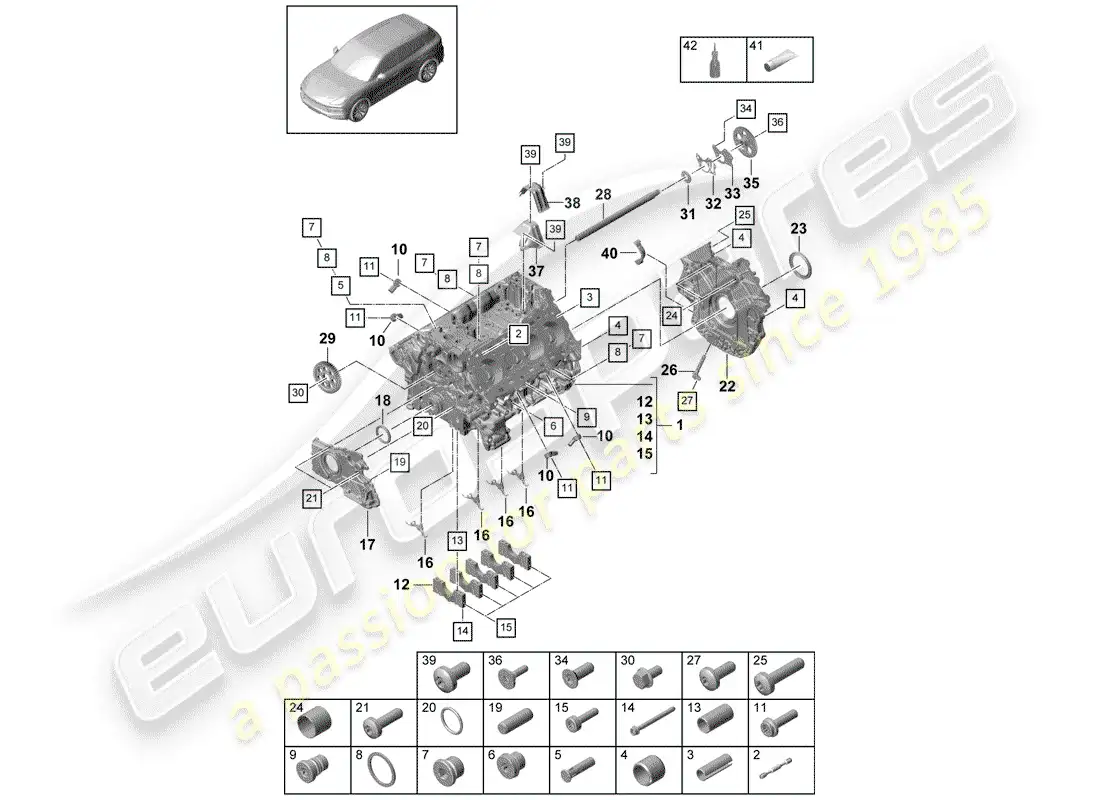 porsche 2018 (cayenne e3 9ya/9yb) crankcase parts diagram