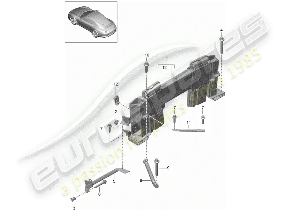 porsche 2012 (991-1) roll bar parts diagram